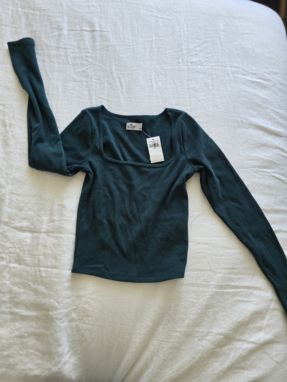 NWT Hollister Women's Square Neck Long Sleeve Top - Teal Green